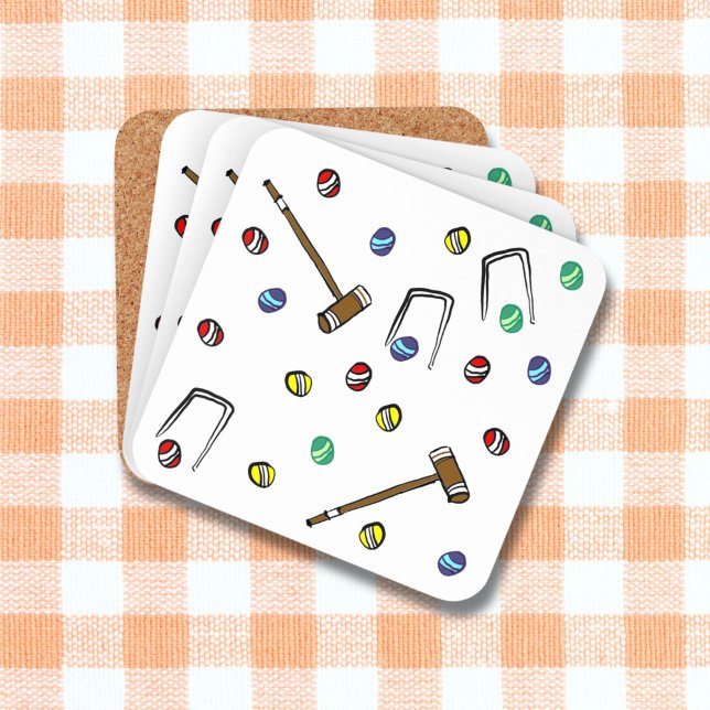 Dessous-de-verre Croquet Mallets Wickets Jeu De Pelouse Illustré À  (This set of 6 croquet coasters feature my own unique, original, hand-drawn art.)