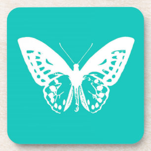 Dessous-de-verre Croquis de papillon, bleu turquoise et blanc