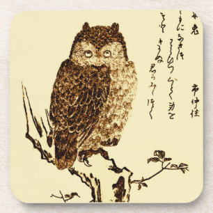 Dessous-de-verre Croquis d'encre japonaise vintage d'un hibou