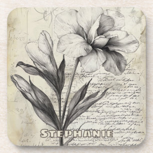 Dessous-de-verre Croquis floral rustique avec calligraphie - âge (3