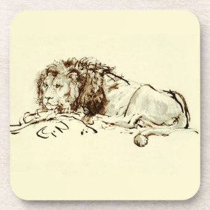Dessous-de-verre Croquis vintage d'encre Rembrandt d'un lion