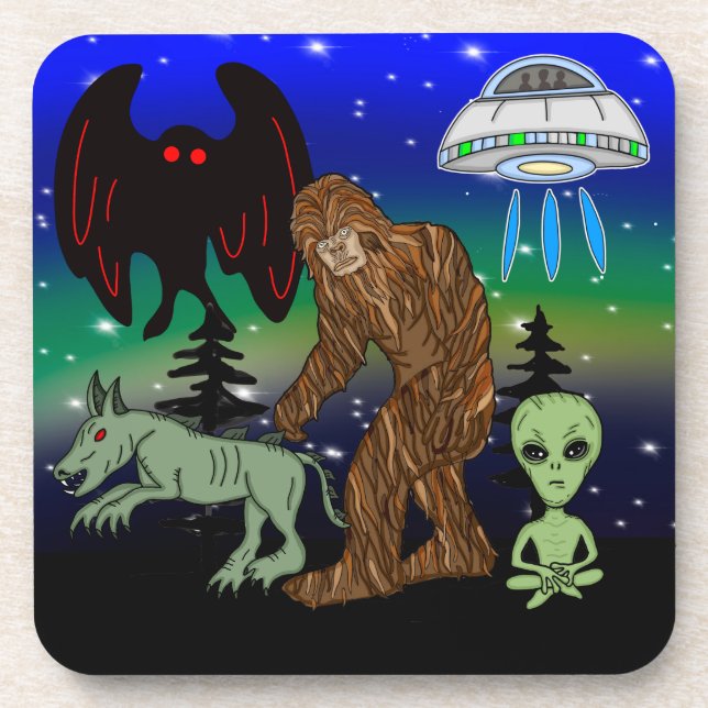 Dessous-de-verre Cryptid, OVNI, Big Foot, Chupacabra, Alien Mothman (Devant)