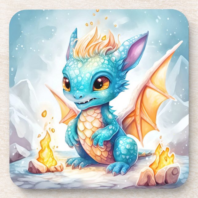 Dessous-de-verre Crystalized Cute Baby Dragon Bleu Bleu Bébé (Devant)