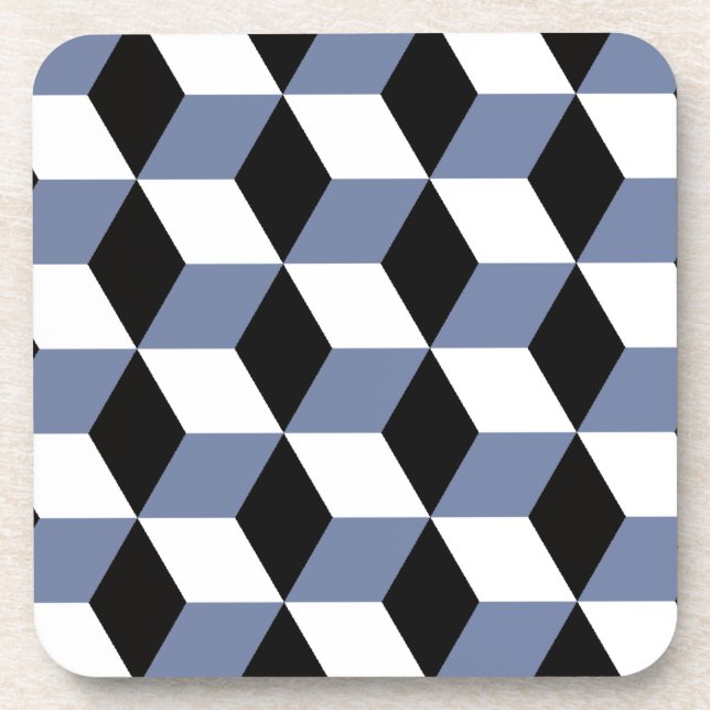 Dessous-de-verre Cubes 3D bleu ciel noir et blanc Motif (Devant)