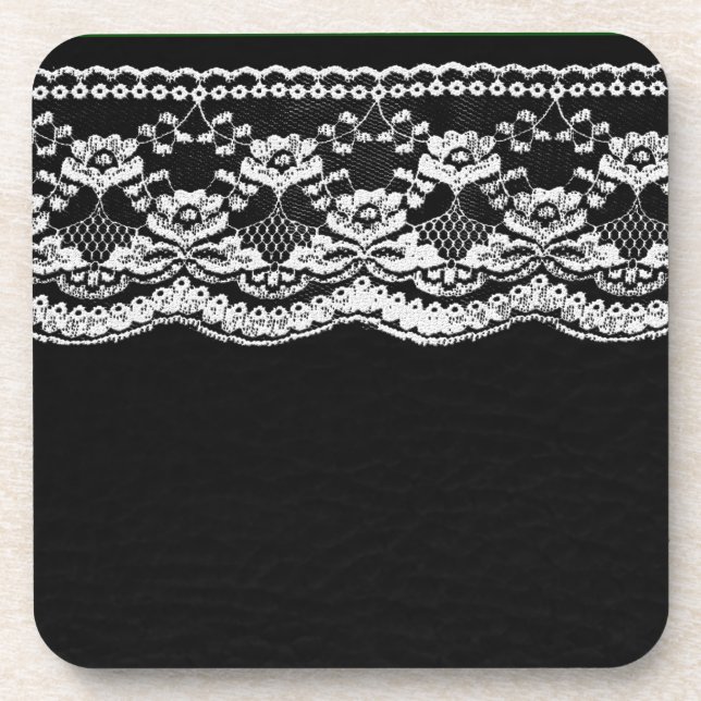 Dessous-de-verre Cuir noir et blanc & dentelle (Devant)