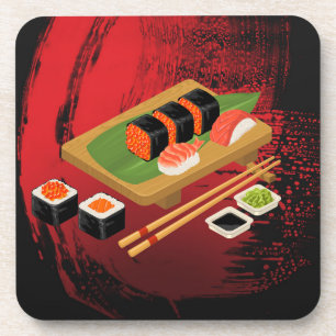 Dessous-de-verre Cuisinier de sushi noir et rouge chic moderne élég