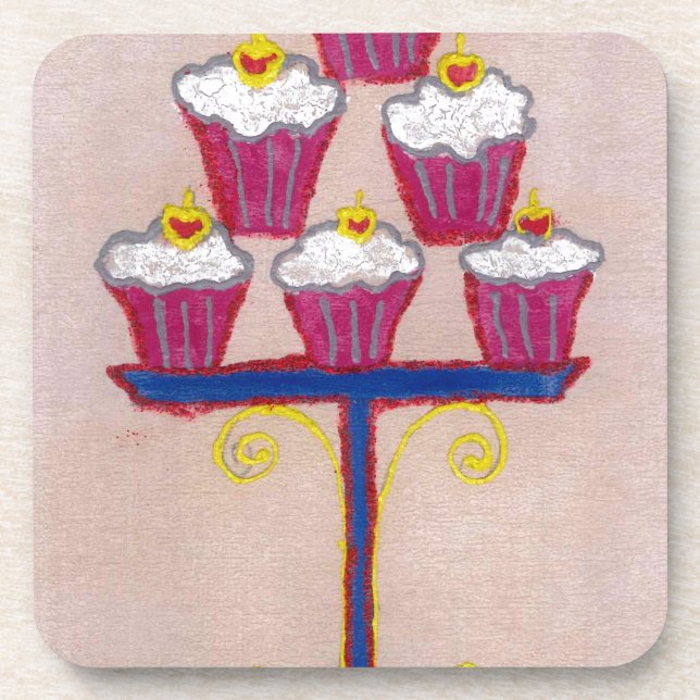 Dessous-de-verre Cupcake Art Imprimer avec cerise et Arrière - plan (Devant)