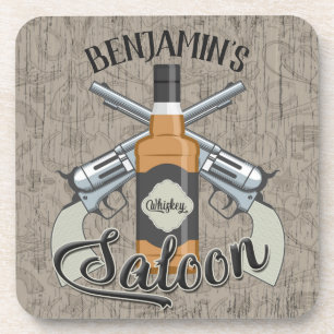 Dessous-de-verre Custom Cowboy Revolver Gun Whiskey Saloon