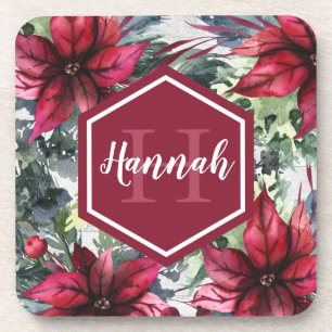 Dessous-de-verre Custom Monogram Name Red Poinsettia