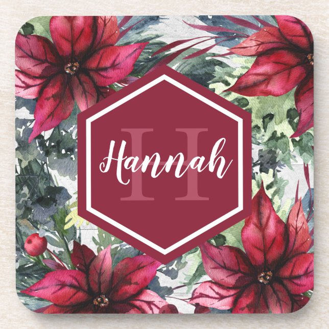 Dessous-de-verre Custom Monogram Name Red Poinsettia (Devant)