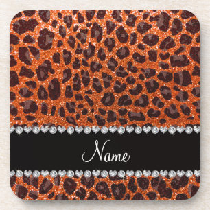 Dessous-de-verre Custom name orange glitter leopard print