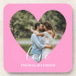 Dessous-de-verre Custom Photo Pink Heart Frame Modern Calligraphy<br><div class="desc">The design has pink heart frame on center and white modern calligraphy texts which can be customized to your preference. Replace the picture in the center with your own wedding photo. It will make a lovely custom made wedding favor gifts for your guests or for your own keepsake.</div>