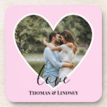 Dessous-de-verre Custom Photo Pink Heart Frame Modern Calligraphy<br><div class="desc">The design has baby pink heart frame on center and white modern calligraphy texts which can be customized to your preference. Replace the picture in the center with your own wedding photo. It will make a lovely custom made wedding favor gifts for your guests or for your own keepsake.</div>