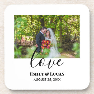Dessous-de-verre Custom Wedding Photo Simple Elegant Calligraphy
