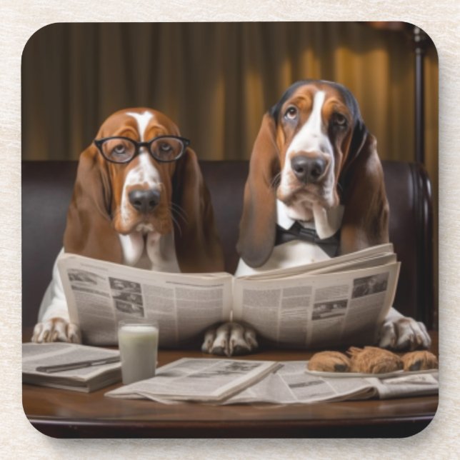 Dessous-de-verre Cute basset hounds lecture des nouvelles Trivet (Devant)