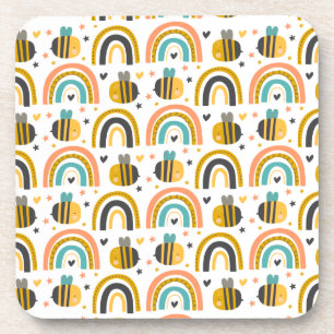 Dessous-de-verre Cute Bumble Bee et Rainbows Motif