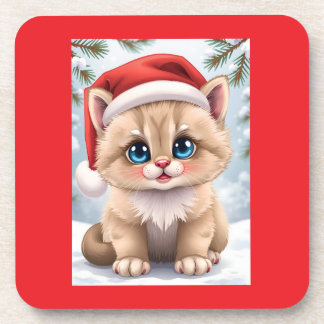 Dessous-de-verre Cute cartoon kitten Christmas fun