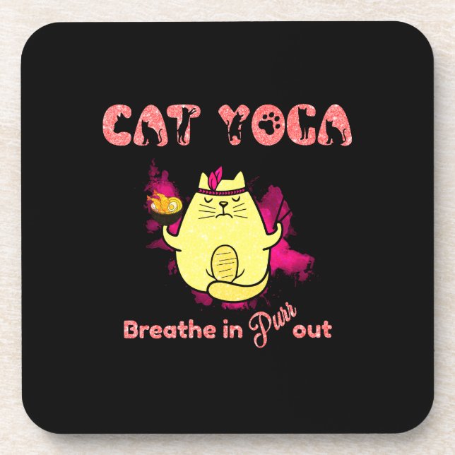 Dessous-de-verre Cute Cat Yoga - "Respirer, Purr Out" (Devant)