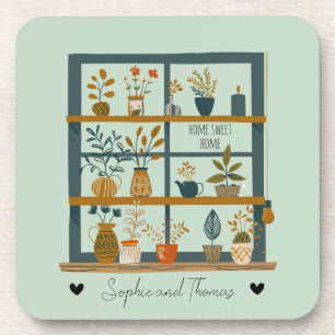 Dessous-de-verre Cute Couple Home Sweet Home Plante Lover Custom