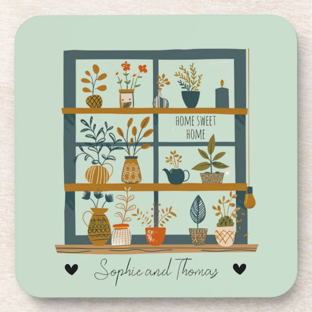 Dessous-de-verre Cute Couple Home Sweet Home Plante Lover Custom (Devant)