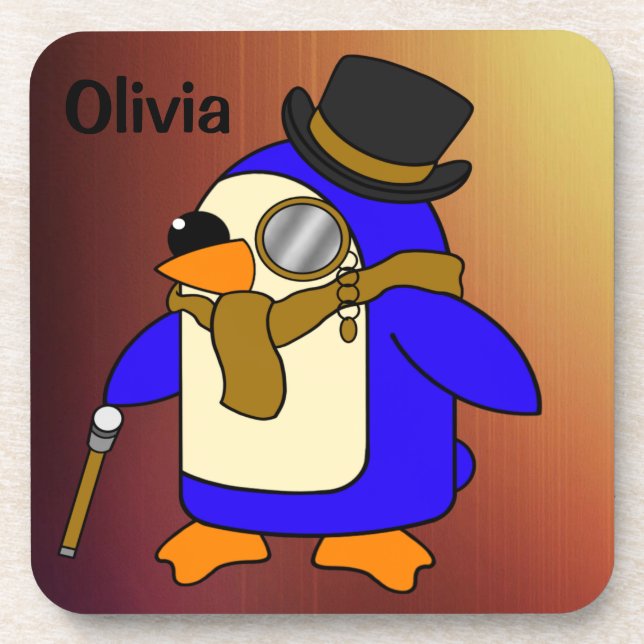 Dessous-de-verre Cute dessin animé pingouin cuir marron clair (Devant)