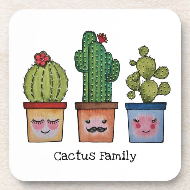 Dessous-de-verre Cute Famille Cactus En Aquarelle (Devant)