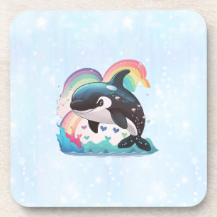 Dessous-de-verre Cute Kawaii Orca Killer Whale Rainbows Papillons