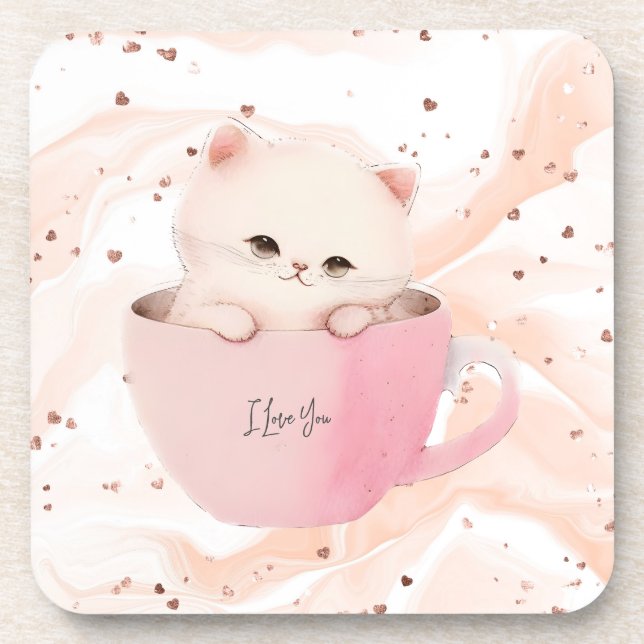 Dessous-de-verre Cute Kitten in a Teacup (Devant)