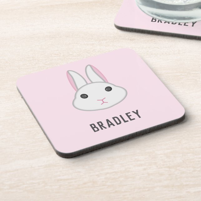 Dessous-de-verre Cute lapin blanc sur rose (Côté gauche)