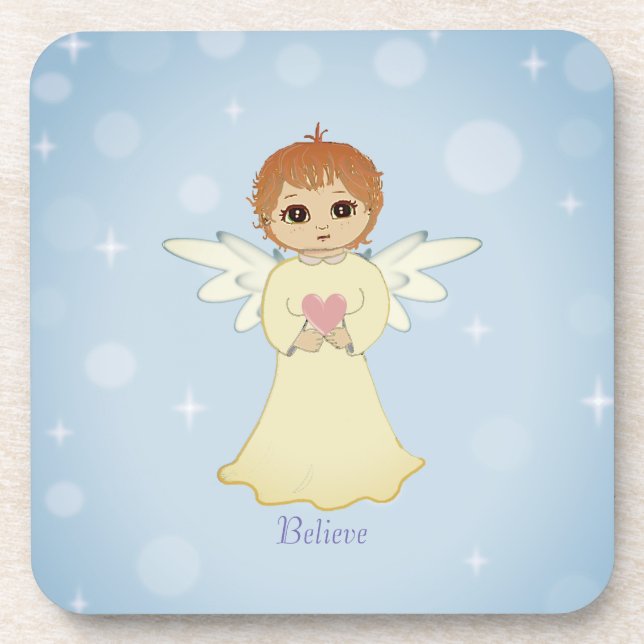 Dessous-de-verre Cute Little Angel & Calligraphie sur le bleu clair (Devant)