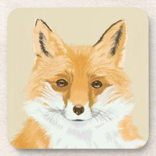 Dessous-de-verre Cute Little Red Fox - transparent sur beige.