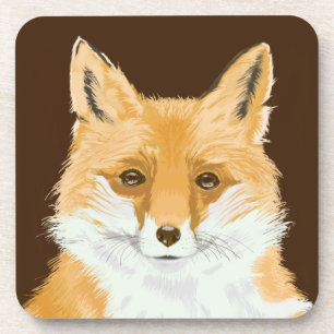 Dessous-de-verre Cute Little Red Fox - transparent sur brun.