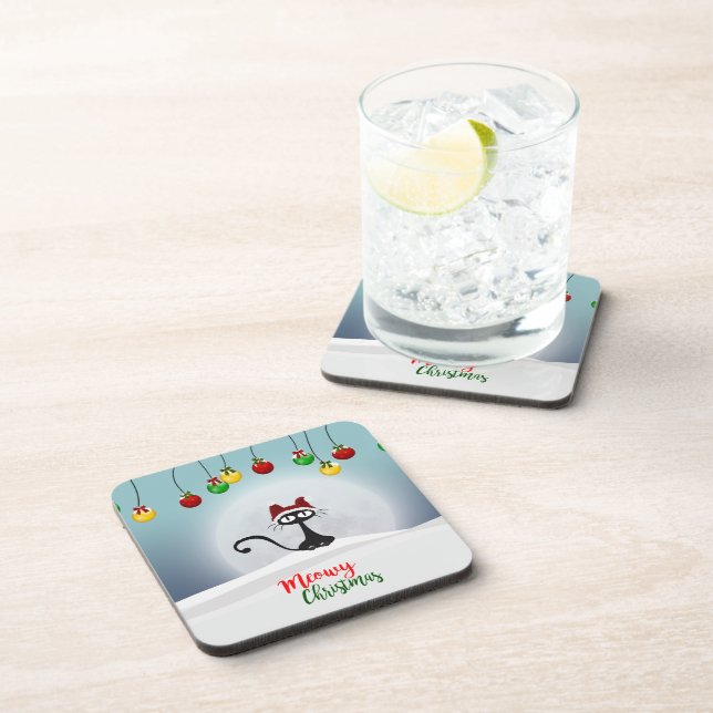 Dessous-de-verre Cute Meowy Christmas Beverage Coaster (Côté Droit)