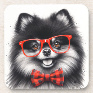 Dessous-de-verre Cute Nerd rouge Pomeranian
