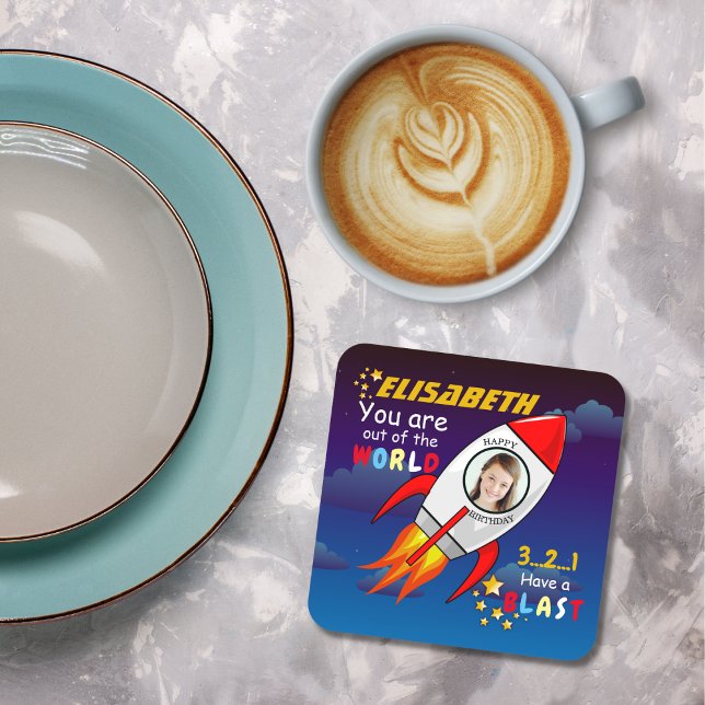 Dessous-de-verre Cute Outer Space Rocket Ship Blast Off Birthday (Créateur téléchargé)