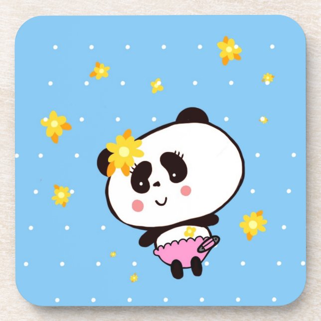 Dessous-de-verre Cute Panda Bear Baby Kawaii Art par LeahG (Devant)