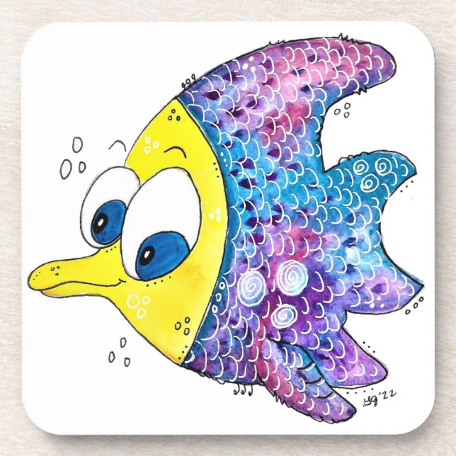 Dessous-de-verre Cute poisson blanc coloré (Devant)
