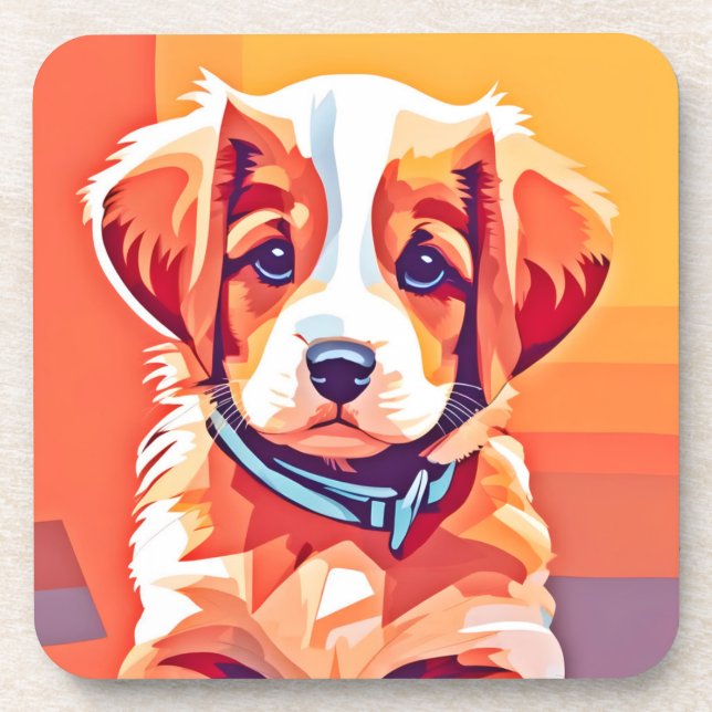 Dessous-de-verre Cute Puppy Pop Art (Devant)