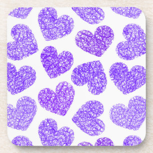 Dessous-de-verre Cute Purple Doodled Heart Valentine's Day Motif