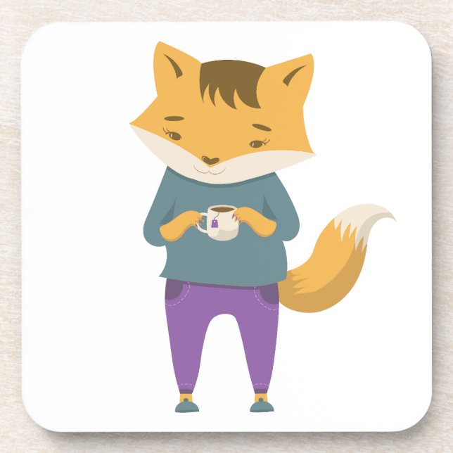 Dessous-de-verre Cute renard avec tasse de thé (Devant)