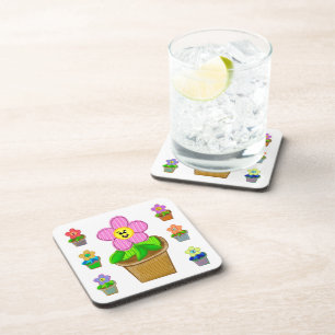 Dessous-de-verre Cute Rosy Posy Posé Fleurs Potées Beverage Coaster