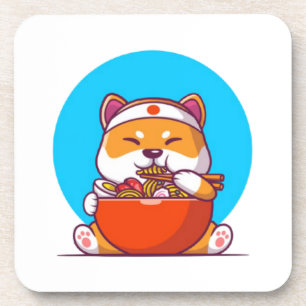 Dessous-de-verre Cute Shiba Inu Manger Ramen Noodle Cartoon-23054