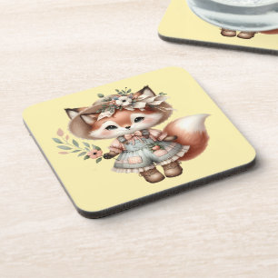 Dessous-de-verre Cute Woodland Fox Girl portant Cottagecore tenue