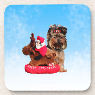 Dessous-de-verre Cute Yorkshire Terrier Joyeux Noël
