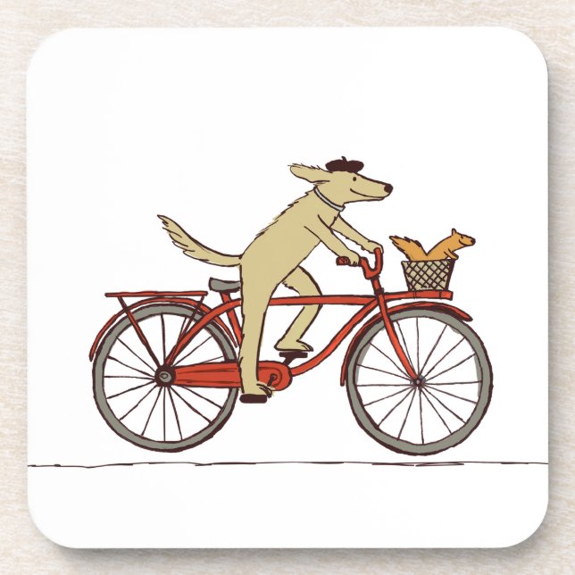 Dessous-de-verre Cycling Dog with Squirrél Friend - Fun Animal Art (Devant)