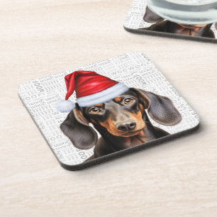 Dessous-de-verre Dachshund à poil lisse avec un chapeau de Père Noë