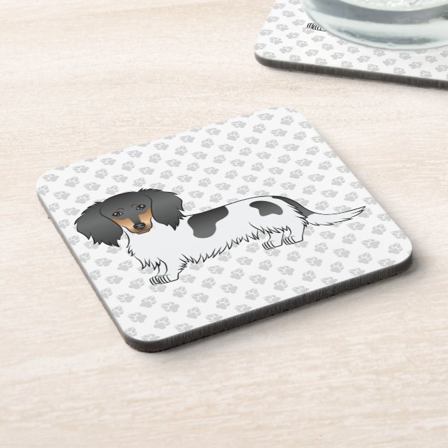 Dessous-de-verre Dachshund à poil long piebalde noir et feu & patte (Côté gauche)