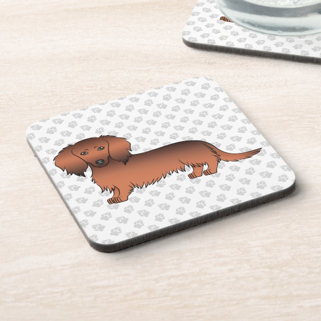 Dessous-de-verre Dachshund à poil long rouge sable dessin animé de  (Côté gauche)