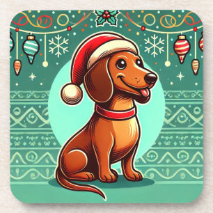 Dessous-de-verre Dachshund de fête portant un chapeau de Père Noël