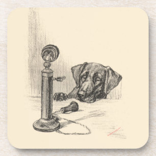 Dessous-de-verre Dachshund et téléphone vintage